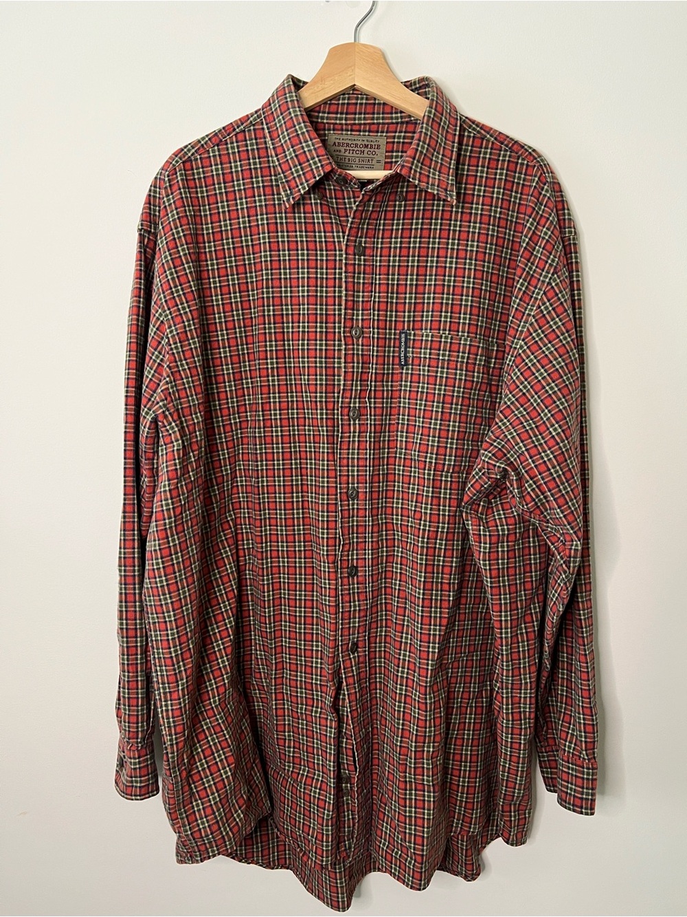 Abercrombie & Fitch Red and Green Plaid Button-Down Shirt
